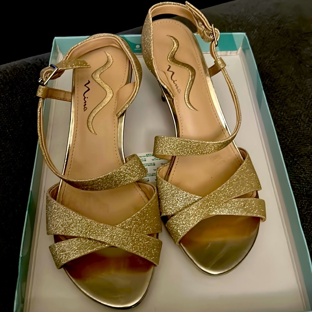 Nina gold 2 inch heel sandals